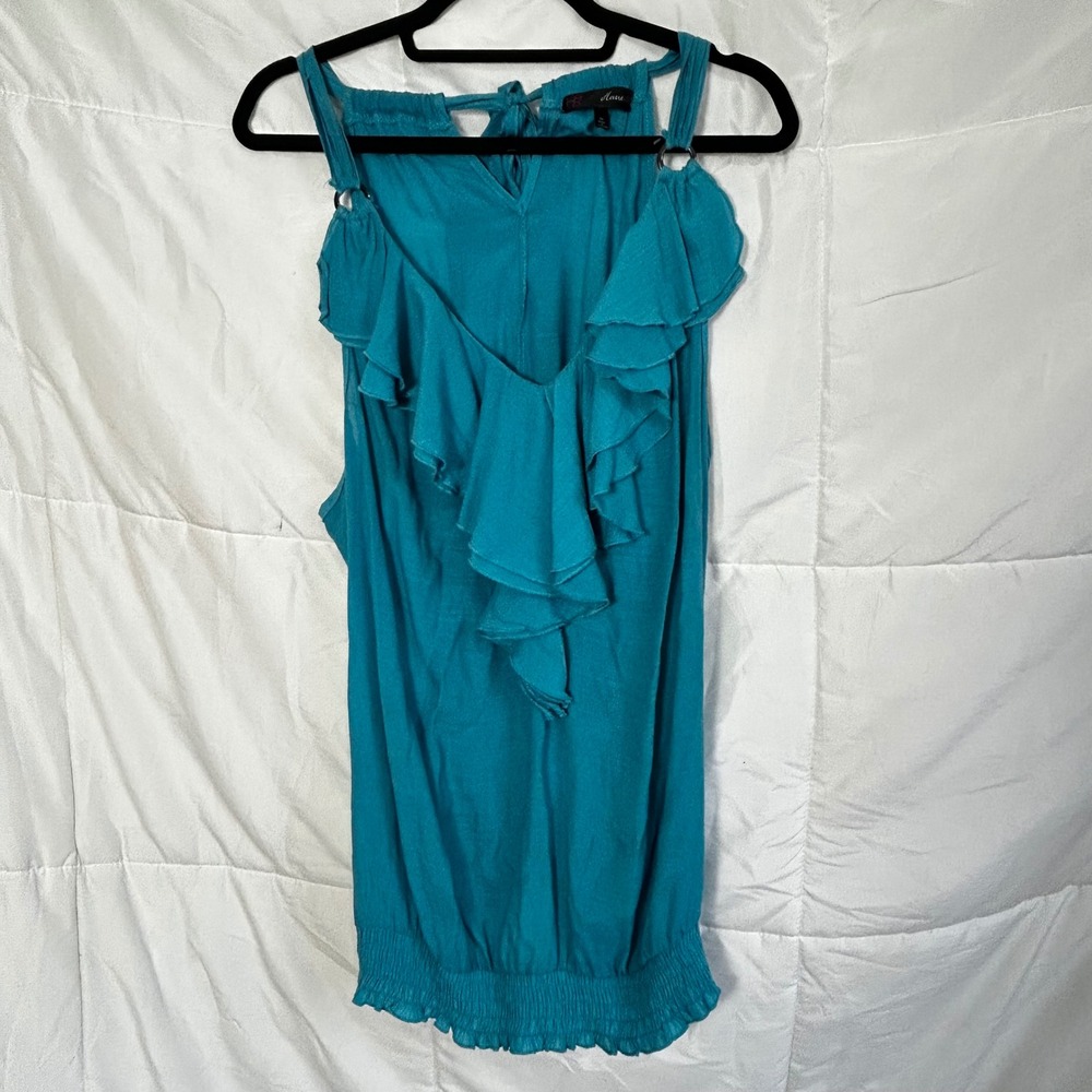 Heart Soul Turquoise Blue‎ Ruffle Cold Shoulder Tank Top Plus Size 3X